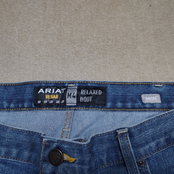 Ariat Rebar M4 Relaxed Bootcut Jeans Mens 38x34 Blue Denim Western Work Wear - Picture 4 of 10